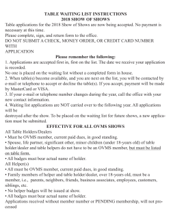 TABLE WAITING LIST INSTRUCTIONS 2018 SHOW OF SHOWS