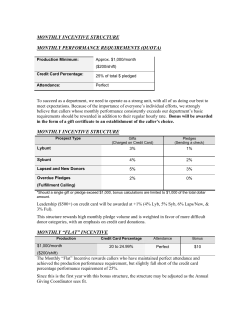 MONTHLY INCENTIVE STRUCTURE MONTHLY PERFORMANCE