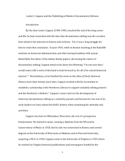 Lester J. Cappon and the Publishing of Modern Documentary Editions