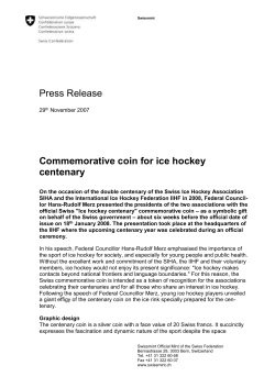 Commemorative coin for ice hockey centenary, 29.11