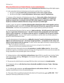 IB Biology Year 1 KEY to the MolecuLab 115 Student Manual: Q`s for