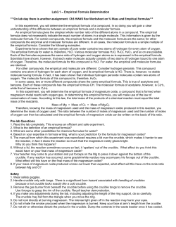Lab3.1 &ndash; Empirical Formula Determination ***On lab day there is