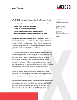 News Release LANXESS makes first acquisition in Argentina