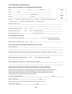 Cystic Fibrosis Medical Management Plan