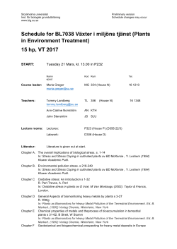 Schedule for BL7038 V&auml;xter i milj&ouml;ns tj&auml;nst (Plants in Environment