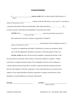 Certificate of Vote - NH Job Training Fund