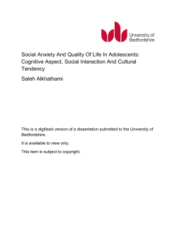 Social Anxiety And Quality Of Life In Adolescents: Cognitive Aspect