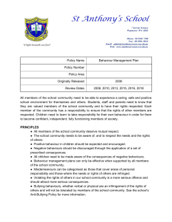 Policy Name Behaviour Management Plan Policy Number Policy