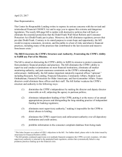 April 25, 2017 Dear Representative, The Center for Responsible