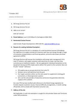 5B Energy Services Pty Ltd &bull; ABN 33 167 319 637 7 October 2015