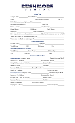 About You Today`s Date:______ Email Address: Name: I pre