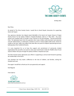30 May 2015 Dear Rose, On behalf of The Shire Society Events I