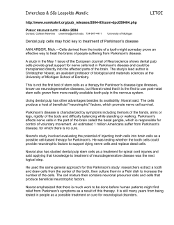 Dental pulp cells may hold key to treatment of Parkinson`s disease