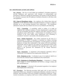 RULE 10 10.0 - DISCIPLINARY ACTION AND APPEAL 10.1