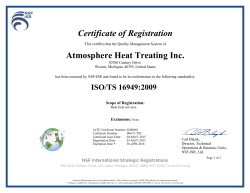 Certificate of Registration Atmosphere Heat Treating Inc.