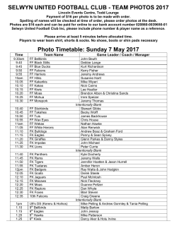 TEAM PHOTOS 2017 Photo Timetable