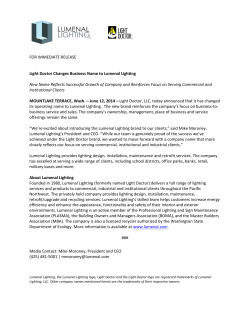 FOR IMMEDIATE RELEASE Light Doctor