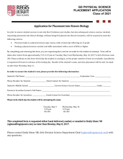 Application for Placement into Honors Biology GD PHYSICAL
