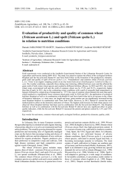 Evaluation of productivity and quality of common wheat (Triticum