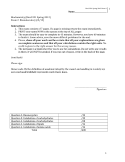 Exam 2. Biomolecules (4/2/12)