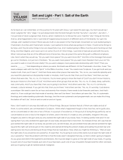 Salt and Light - Part 1: Salt of the Earth