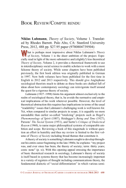 BOOK REVIEW/COMPTE RENDU Niklas Luhmann, Theory of