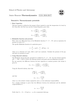 School of Physics and Astronomy Junior Honours Thermodynamics
