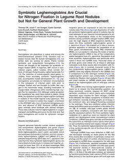 Symbiotic Leghemoglobins Are Crucial for Nitrogen Fixation in