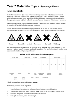 Year 7 Materials Topic 4 Summary Sheets Acids and alkalis
