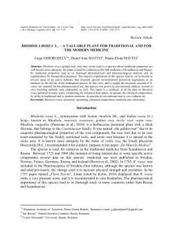 Review Article RHODIOLA ROSEA L. &ndash; A VALUABLE PLANT FOR