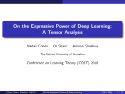 On the Expressive Power of Deep Learning: A Tensor Analysis