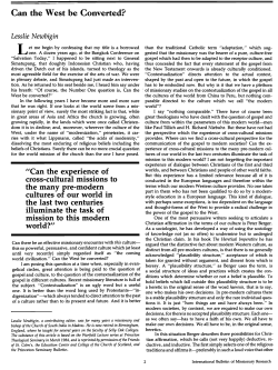 Can the West be Converted? Lesslie Newbigin
