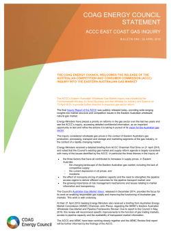 COAG Energy Council Statement on ACCC East Coast Gas Inquiry