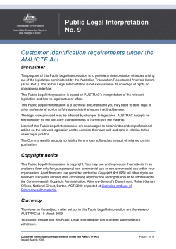 Customer identification requirements under the AML/CTF Act