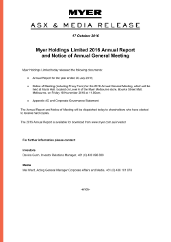 Myer Holdings Limited 2016 Annual Report and Notice of Annual