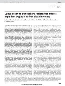 Upper-ocean-to-atmosphere radiocarbon offsets imply fast deglacial