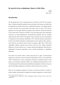 Evolutionary Theory of the Firm: An appraisal