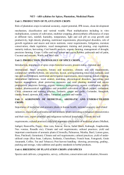 NET - ARS syllabus for Spices, Plantation, Medicinal Plants Unit 1