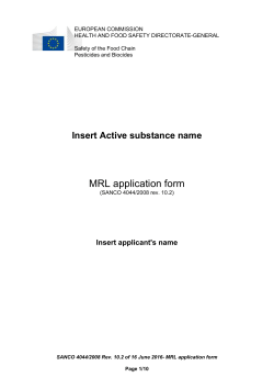 Application form for MRL setting according to Regulation (EC) No