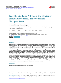 Growth, Yield and Nitrogen Use Efficiency of New Rice Variety