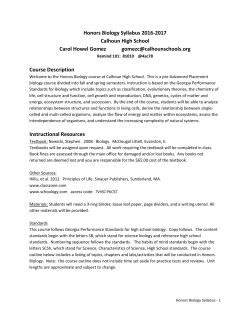 Honors Biology Syllabus 2016-2017