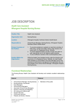 JOB DESCRIPTION Health Care Assistant Whangarei