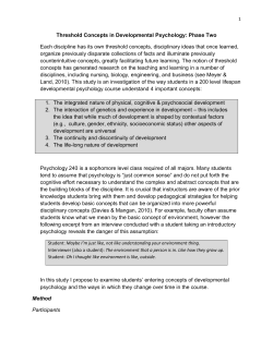 Threshold Concepts in Developmental Psychology: Phase Two
