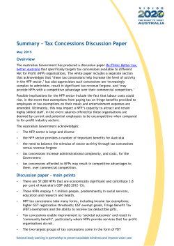Summary - Tax Concessions Discussion Paper