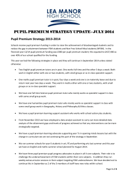 PUPIL PREMIUM STRATEGY UPDATE