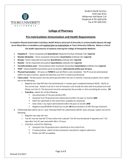 College of Pharmacy Pre-matriculation Immunization and Health