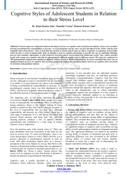 Cognitive Styles of Adolescent Students in Relation to their Stress