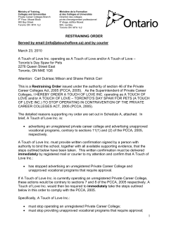 A Touch of Love Toronto - Notice of Restraining Order under clause