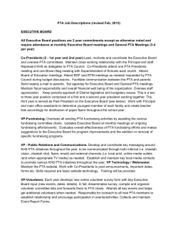 PTA Job Descriptions (revised Feb, 2015) EXECUTIVE BOARD All
