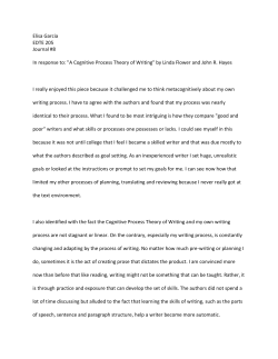 Elisa Garcia EDTE 205 Journal #8 In response to: "A Cognitive